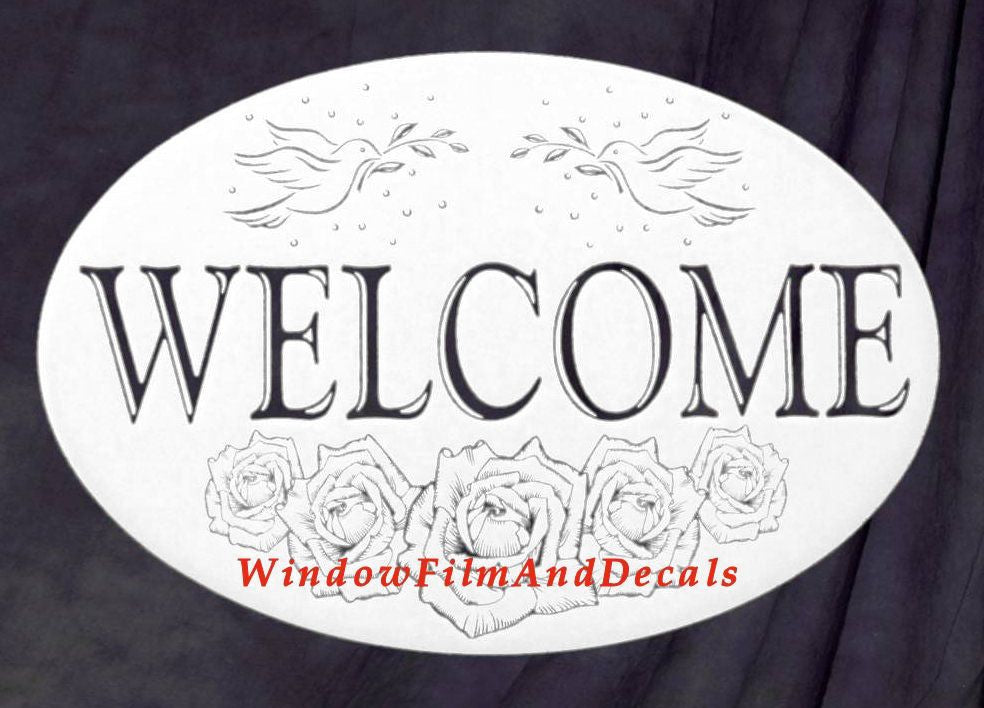 Welcome Sign Oval Static Cling Window Decal - White w/Clear Design