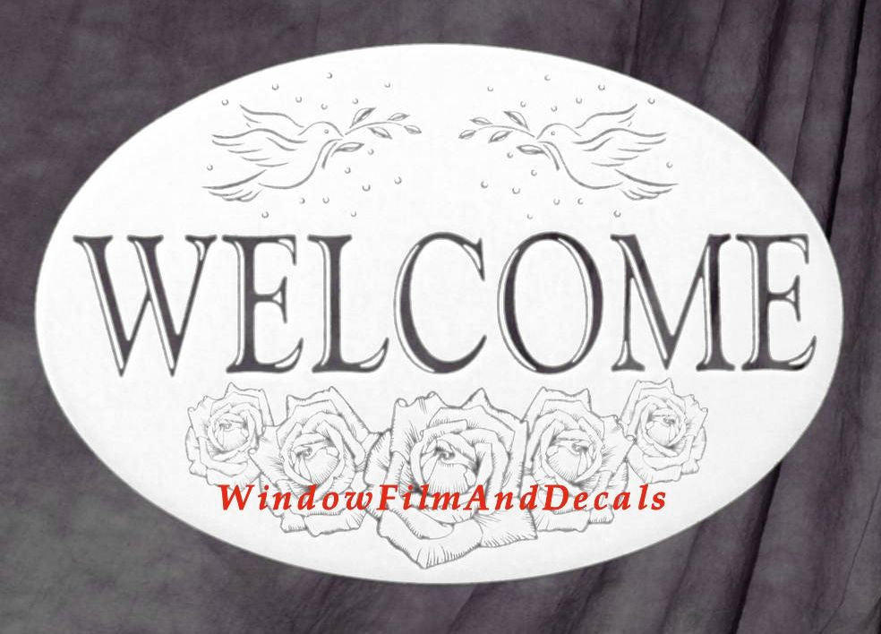 Welcome Sign Oval Static Cling Window Decal - White w/Clear Design