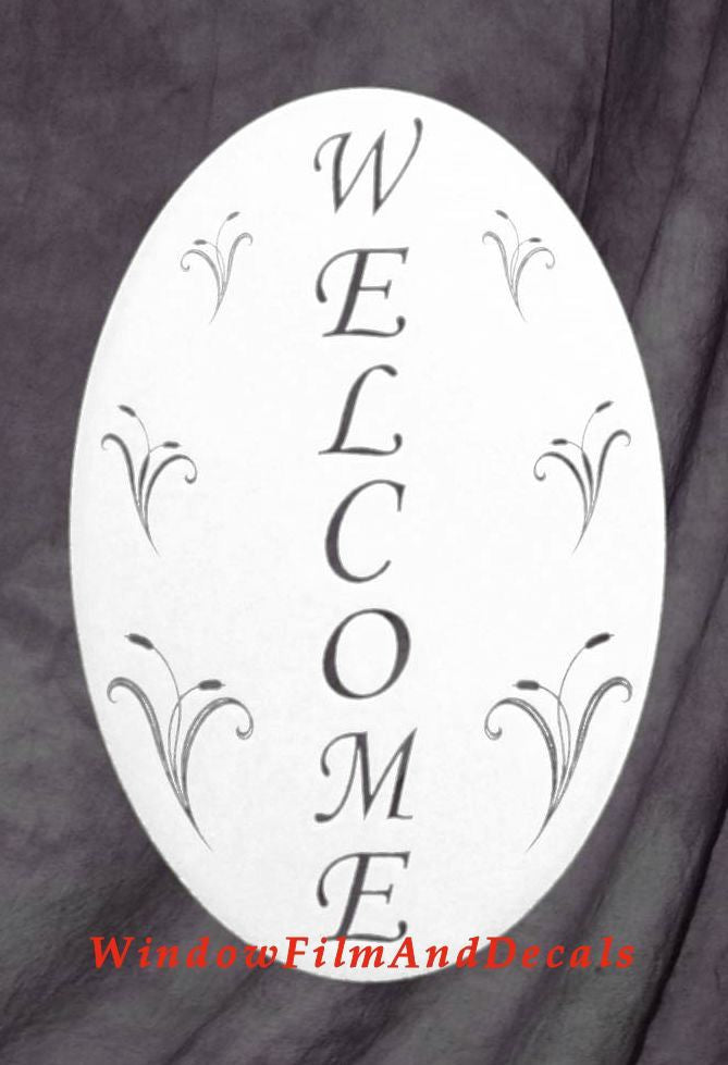 Welcome Sign Oval Static Cling Window Decal - White w/Clear Design