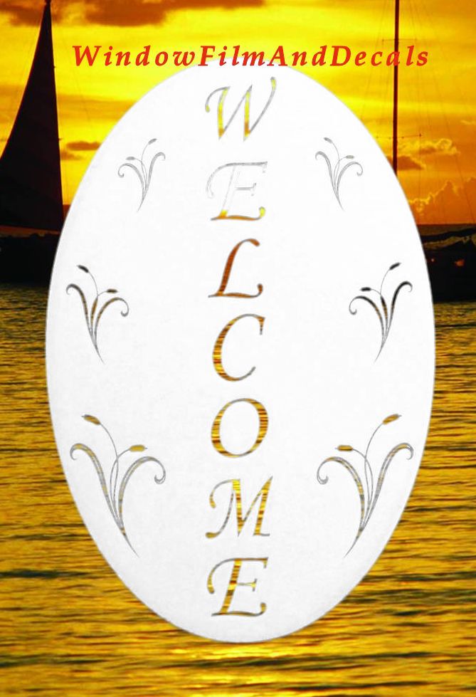 Welcome Sign Oval Static Cling Window Decal - White w/Clear Design