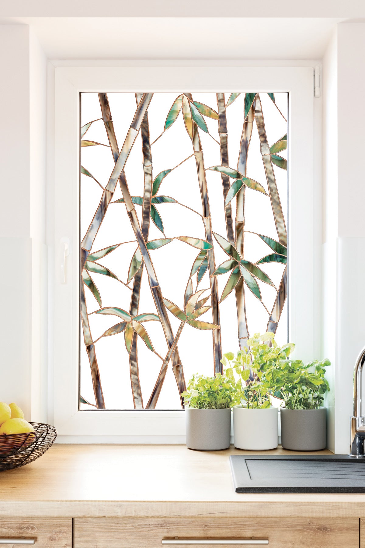 Glass Bamboo Stained Glass Decorative Static Cling Window Film 24" x 36"