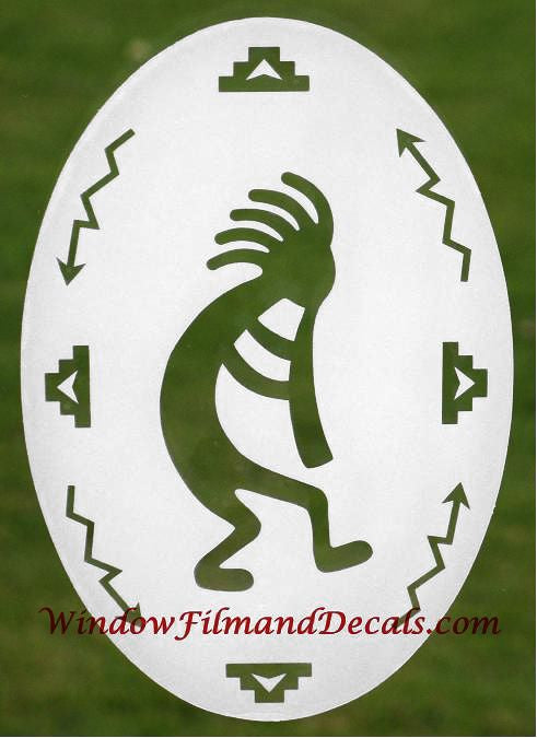 Kokopelli Left Oval Static Cling Window Decal 10.5" x 16" - White w/ Clear Design