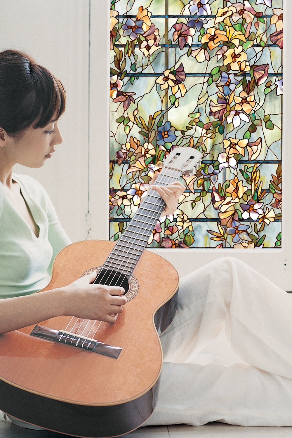 Trellis Stained Glass Privacy Static Cling Window Film 24" x 36"