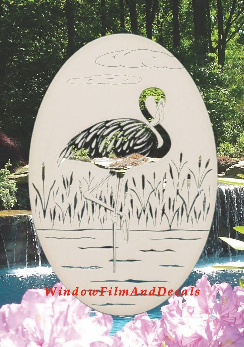 Flamingo Left Oval Static Cling Window Decal - White w/Clear Design