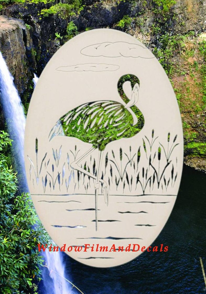 Flamingo Left Oval Static Cling Window Decal - White w/Clear Design