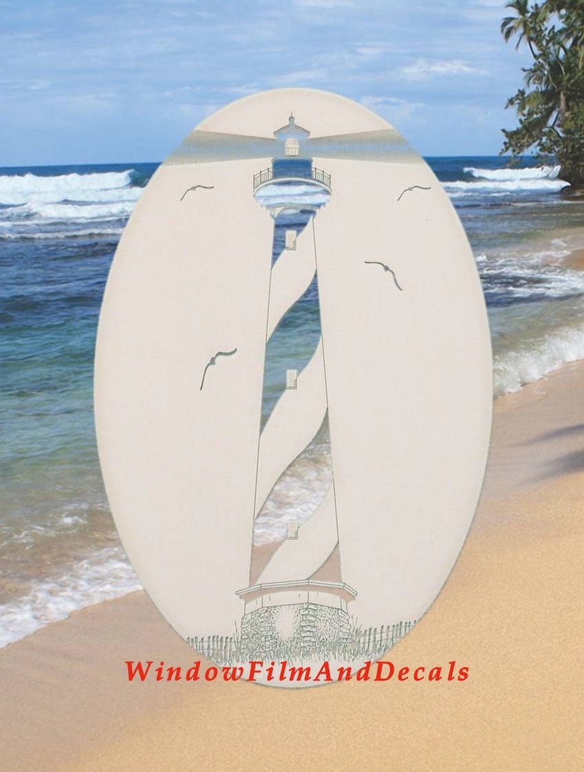 Hatteras Lighthouse Oval Static Cling Window Decal - White w/Clear Design