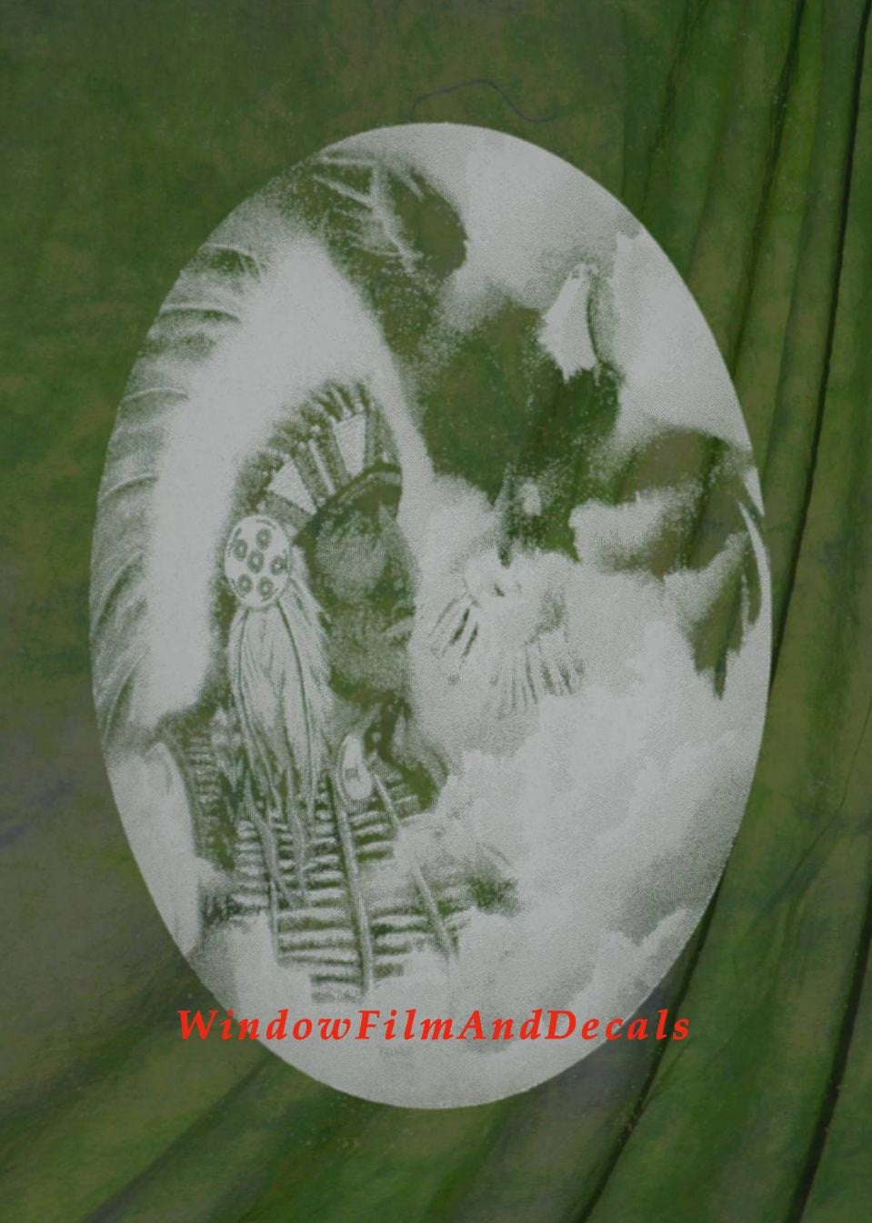 Indian Chief Oval Static Cling Window Decal - White w/Clear Design