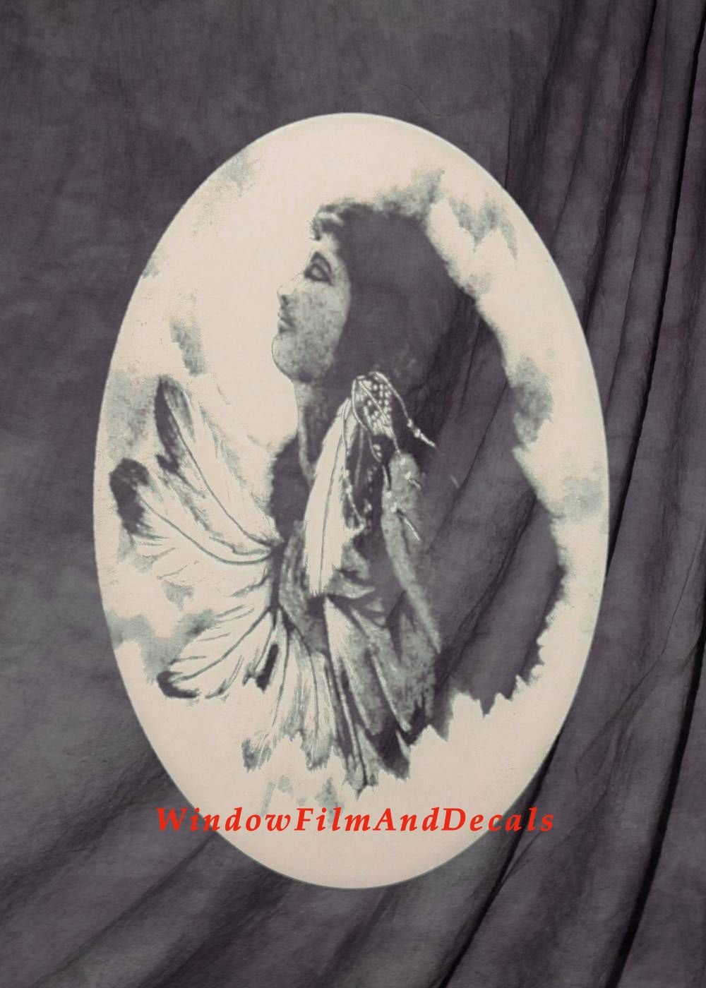 Indian Princess Oval Static Cling Window Decal - White w/Clear Design
