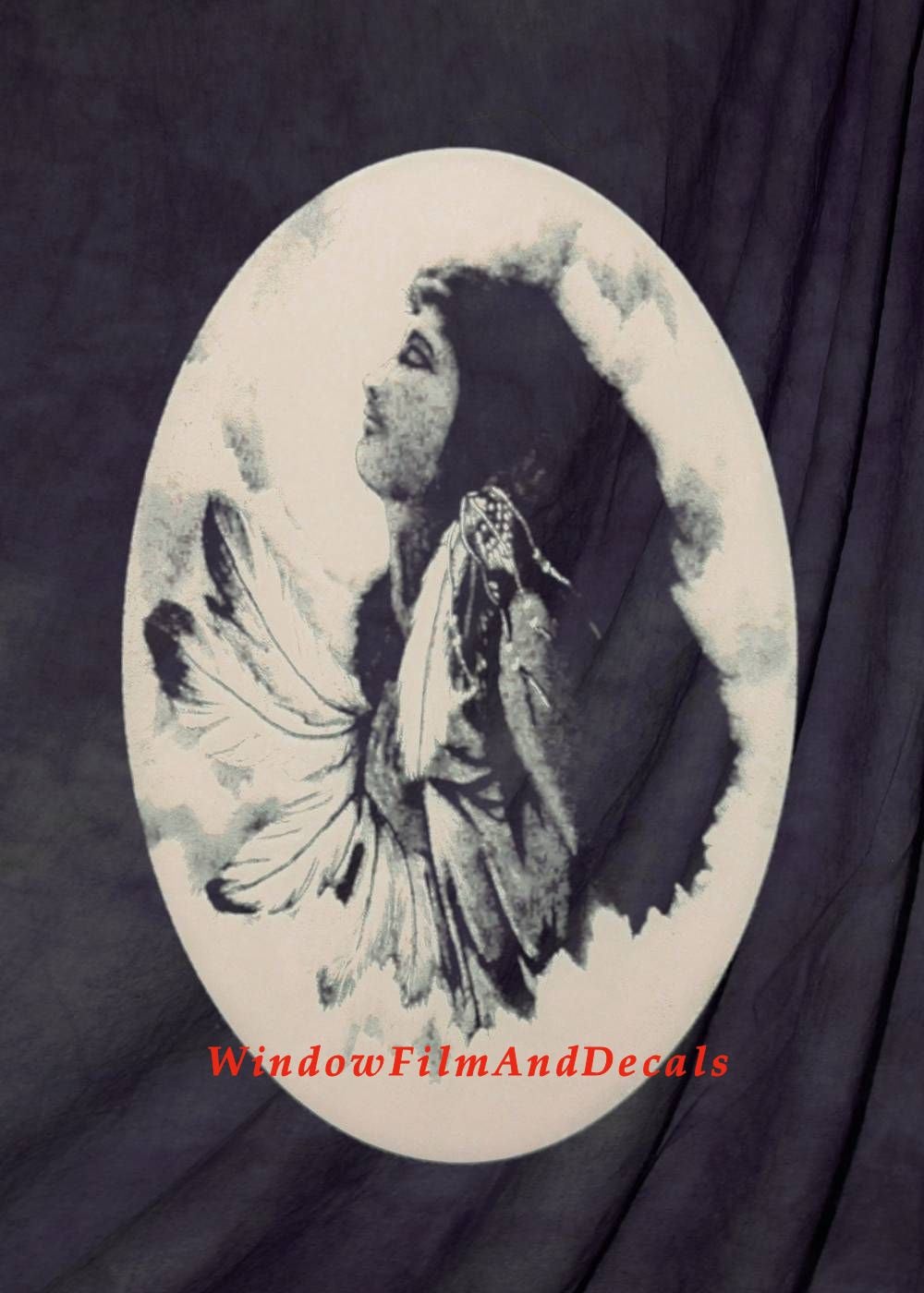 Indian Princess Oval Static Cling Window Decal - White w/Clear Design