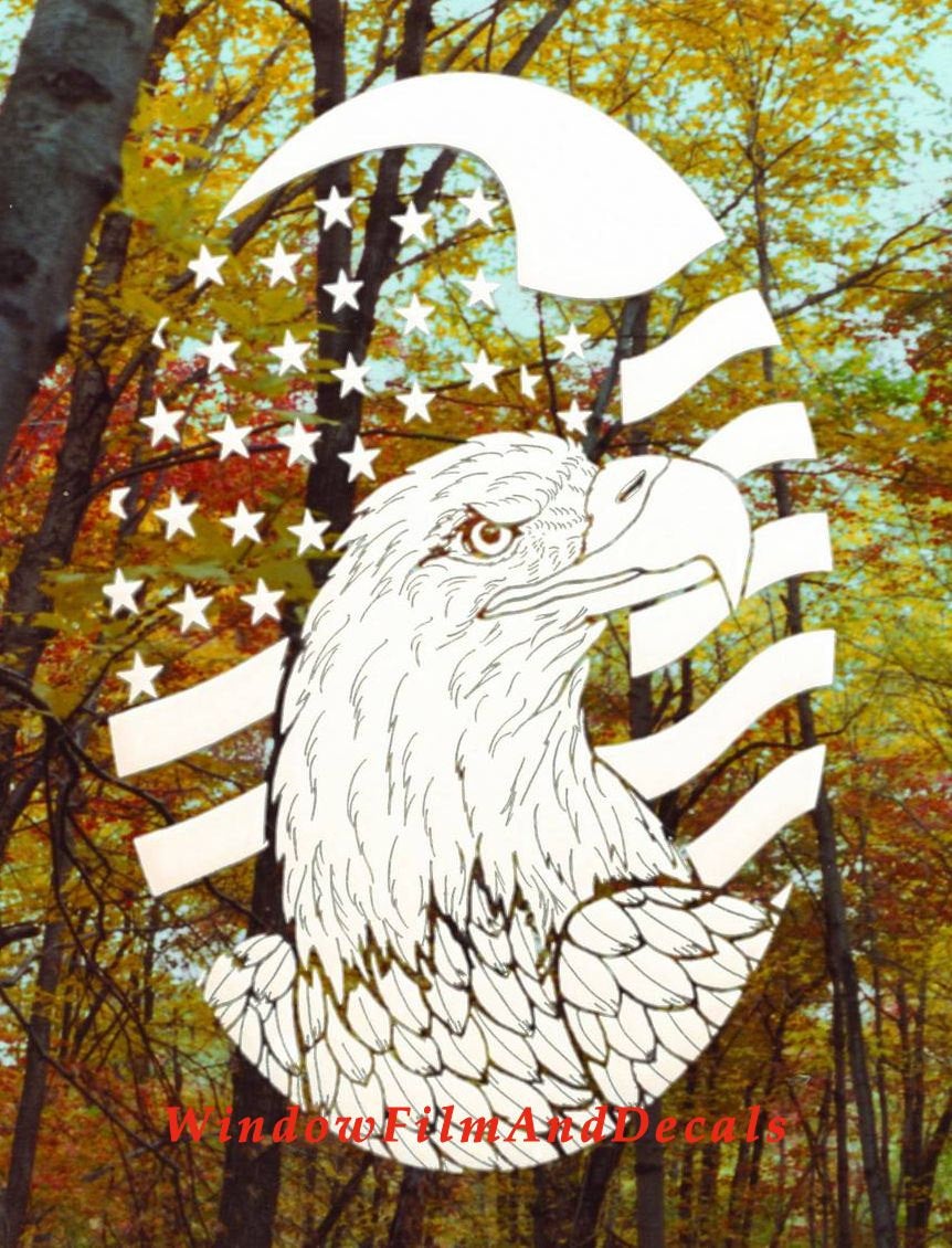 Flag and Eagle Oval Static Cling Window Decal - White w/Clear Design