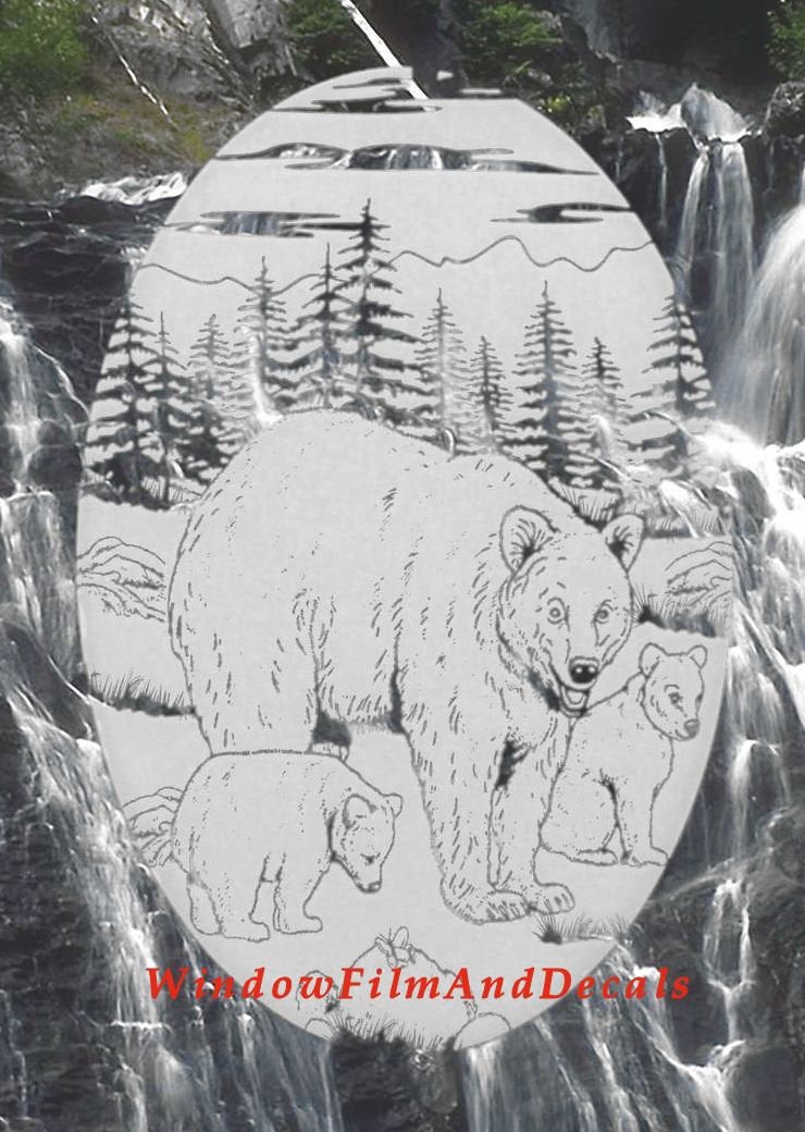 Mama and Baby Bears Static Cling Window Decal Clear and White