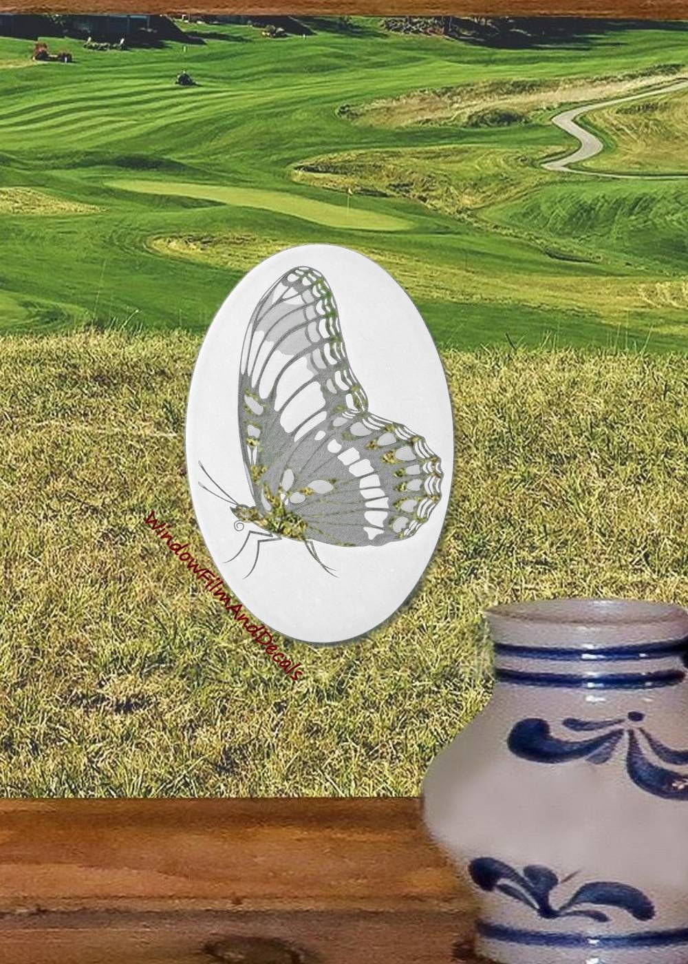 White and Clear Butterfly Static Cling Decal on Window