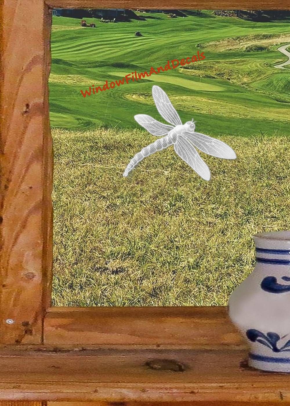 Dragonfly Oval Static Cling Window Decal 6" x 4" - Clear Oval w/White Design
