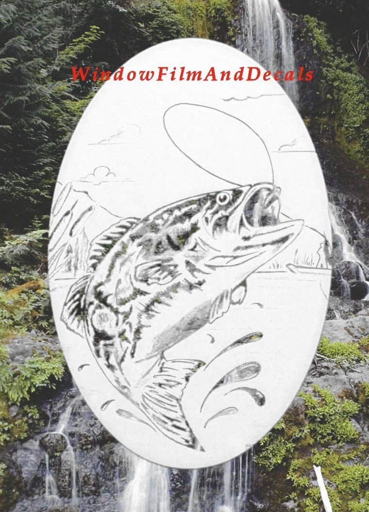 Etched Glass Fishing Decor Static Cling Window Decal