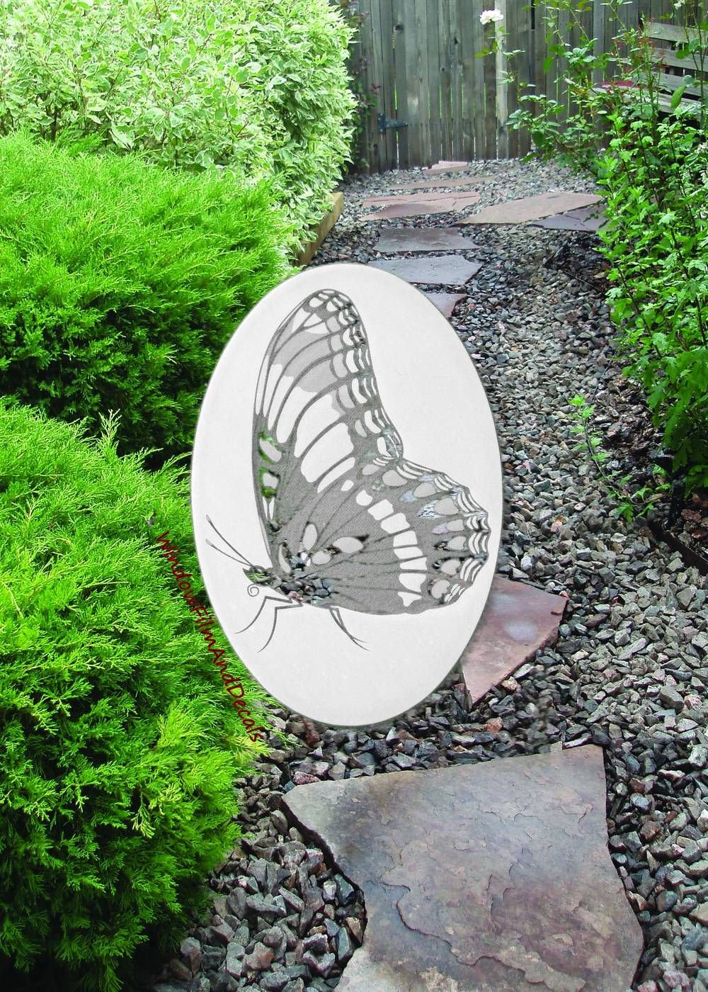 Oval Butterfly Etched Glass Window Decal
