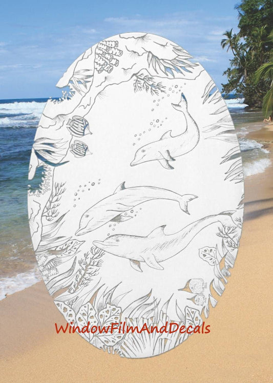 Dolphins Etched Glass Decal