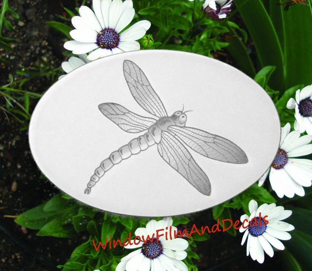 Dragonfly Oval Static Cling Window Decal 6" x 4" - White w/Clear Design
