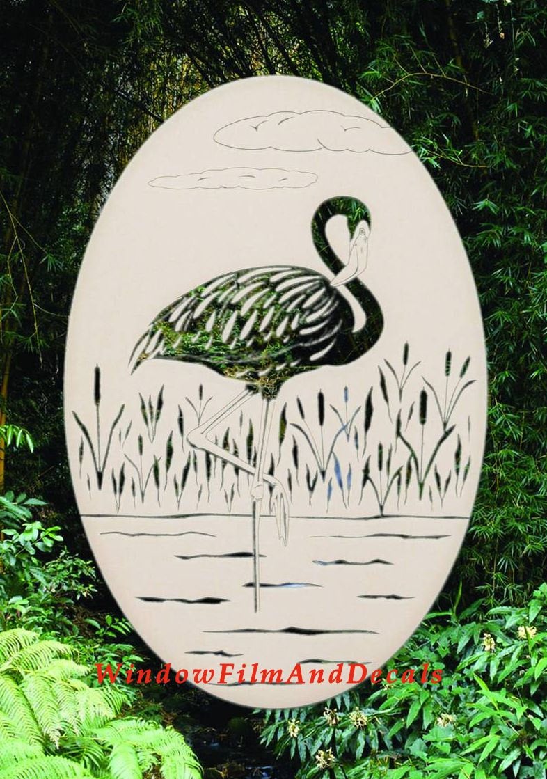 Flamingo Left Oval Static Cling Window Decal - White w/Clear Design