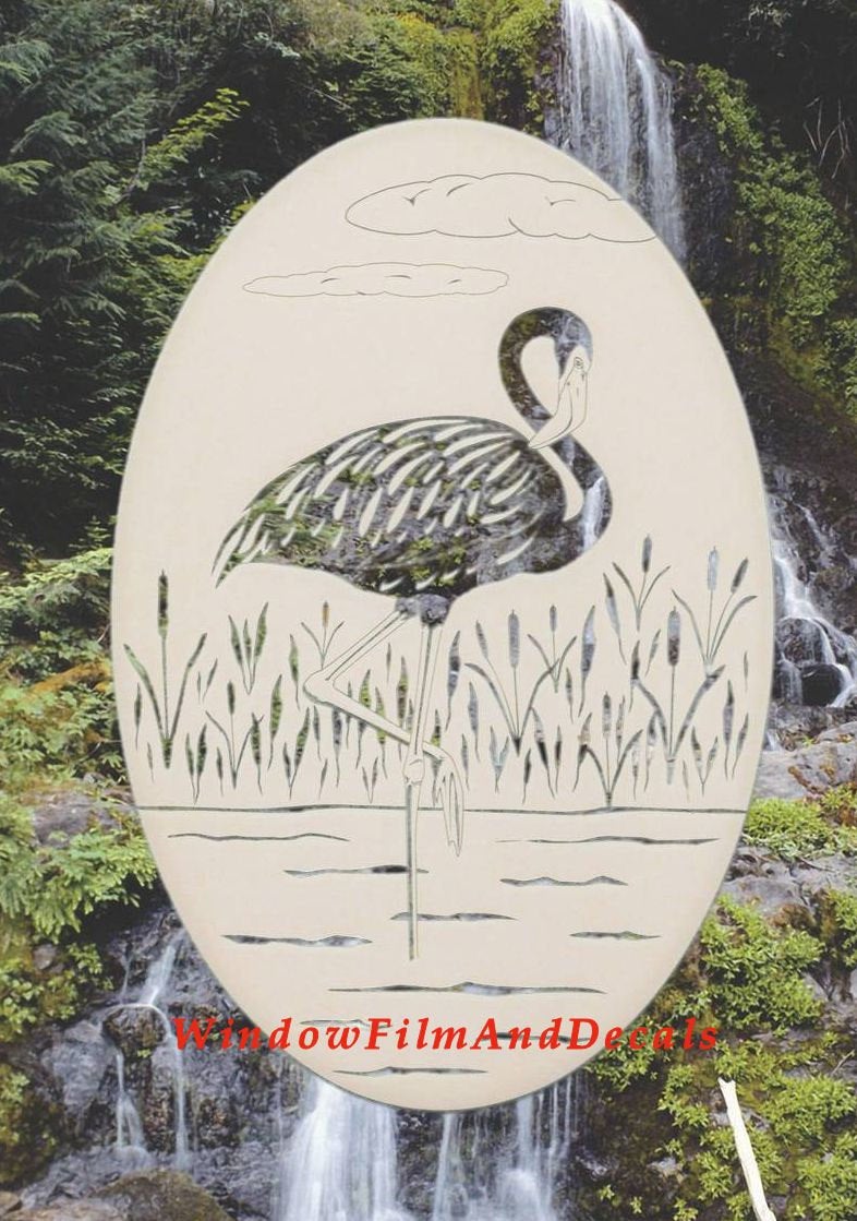 Flamingo Left Oval Static Cling Window Decal - White w/Clear Design