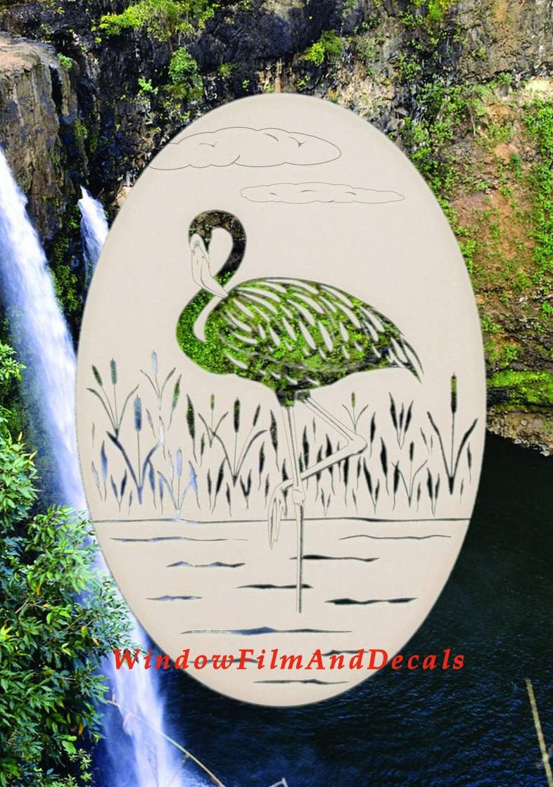 Flamingo Right Oval Static Cling Window Decal - White w/Clear Design
