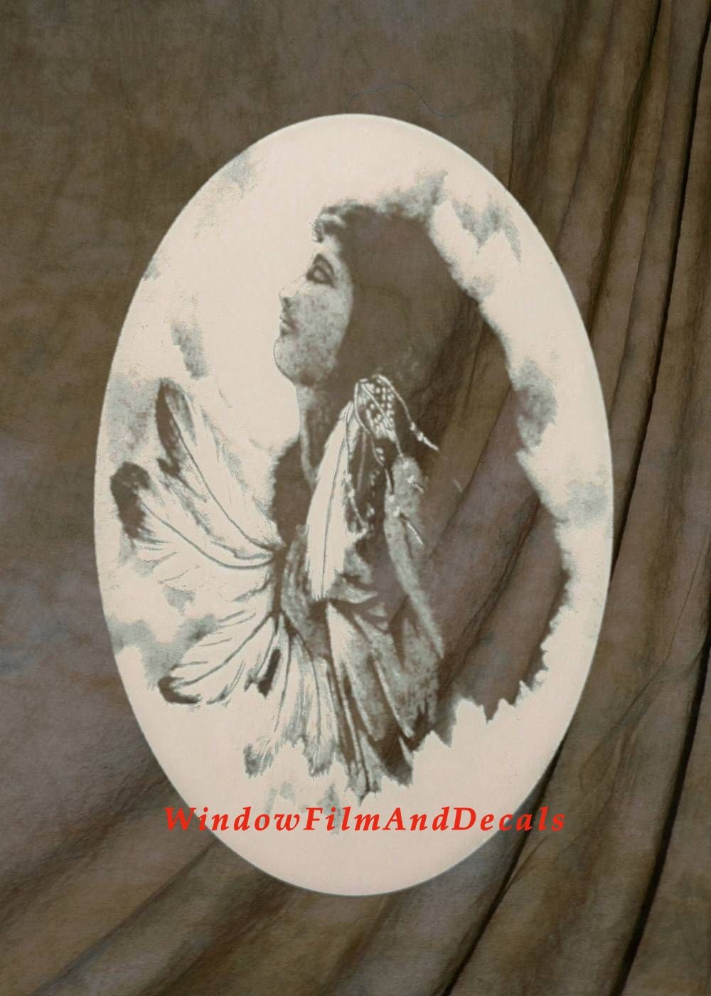 Indian Princess Oval Static Cling Window Decal - White w/Clear Design