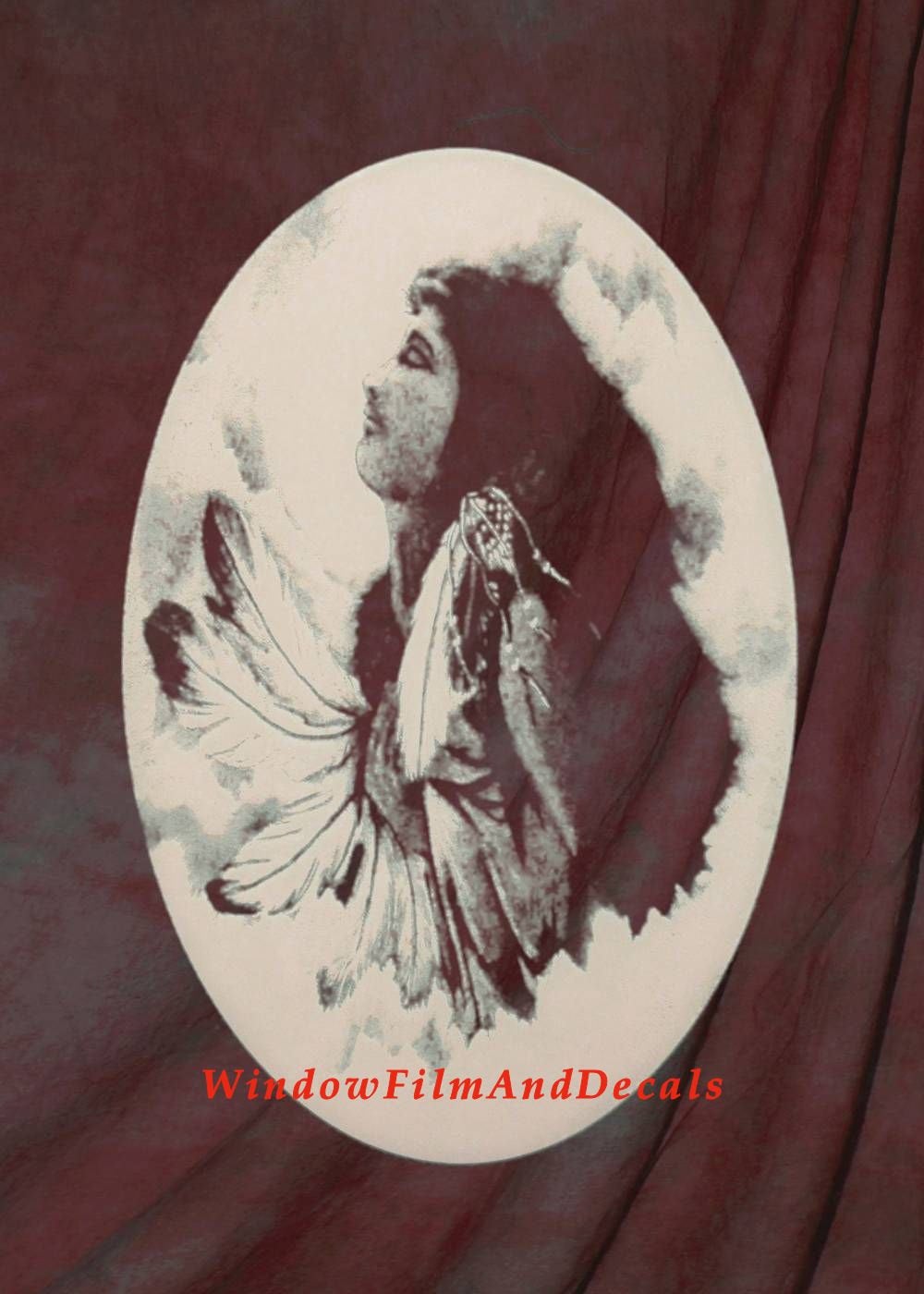Indian Princess Oval Static Cling Window Decal - White w/Clear Design