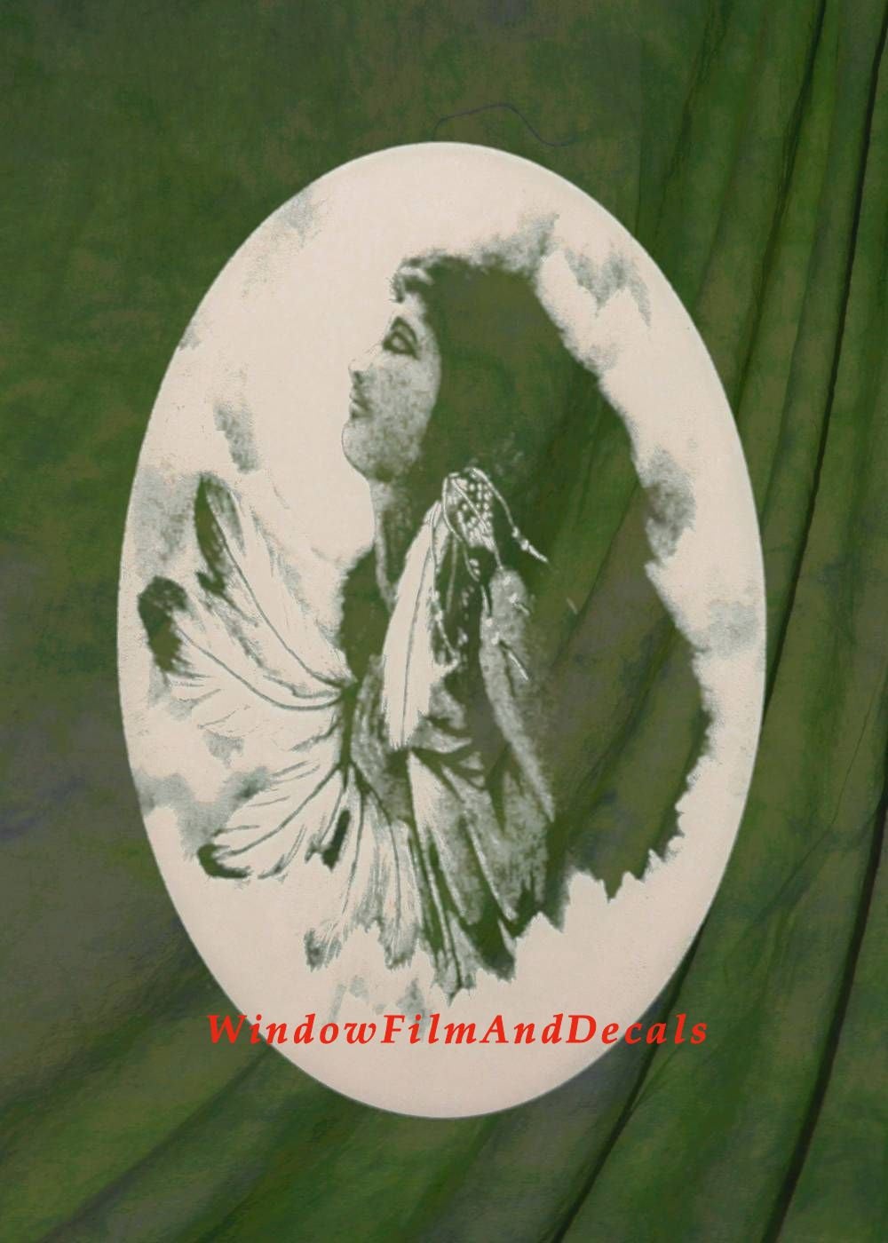 Indian Princess Oval Static Cling Window Decal - White w/Clear Design
