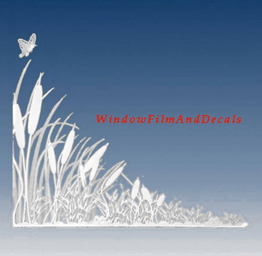 Cattails (Reversed) Static Cling Glass Decal Corners (Set of 2)