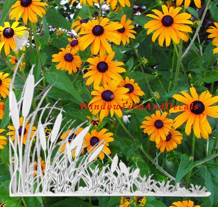 Cattails and Butterfly Static Cling Vinyl Corner Decals
