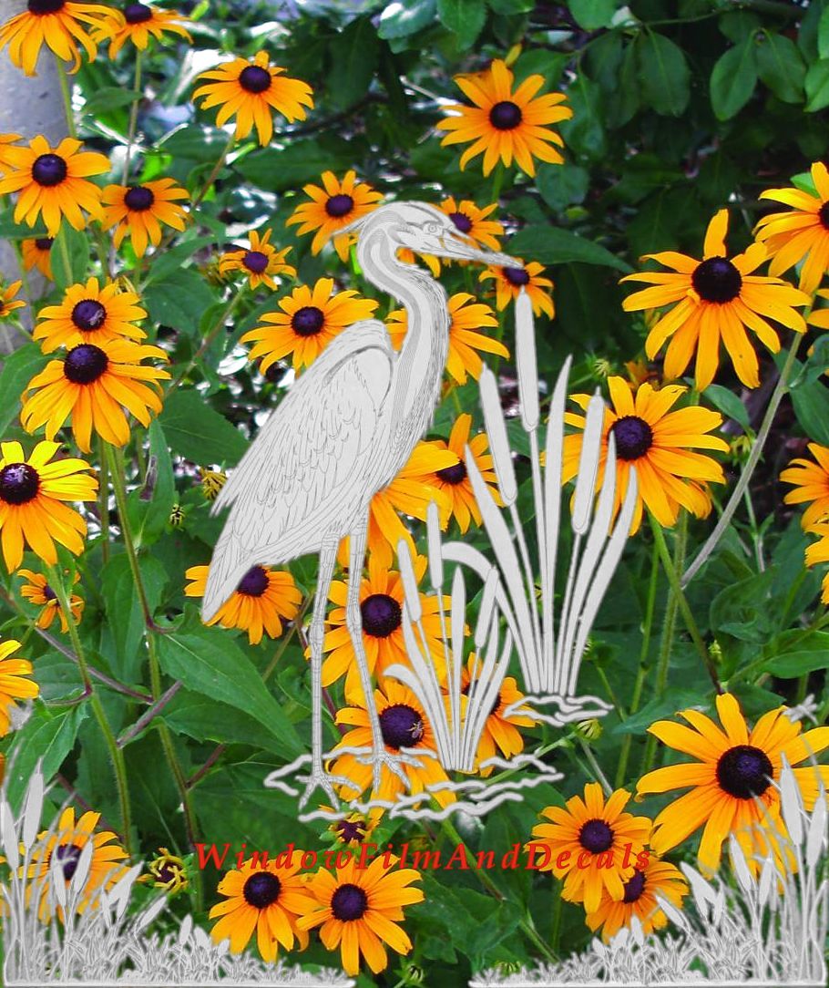 Egret Reversed with Cattails Corners Static Cling Decals