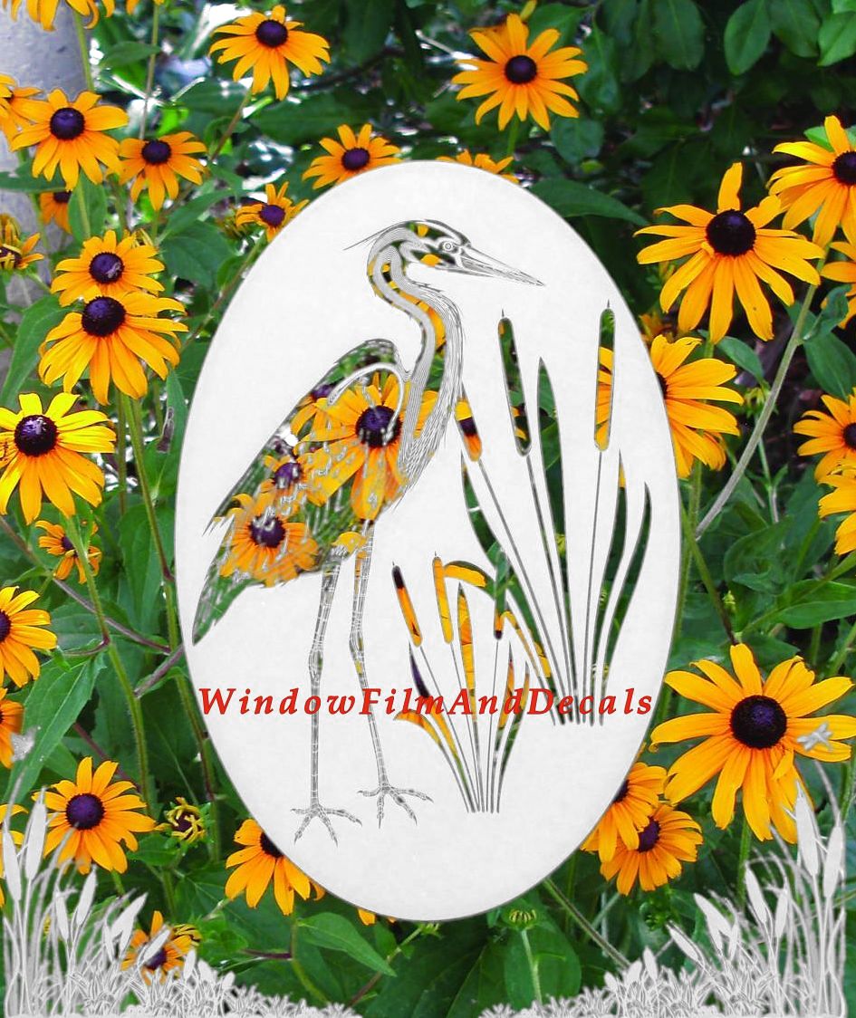 Egret Window Decal with Cattails Reversed Corners