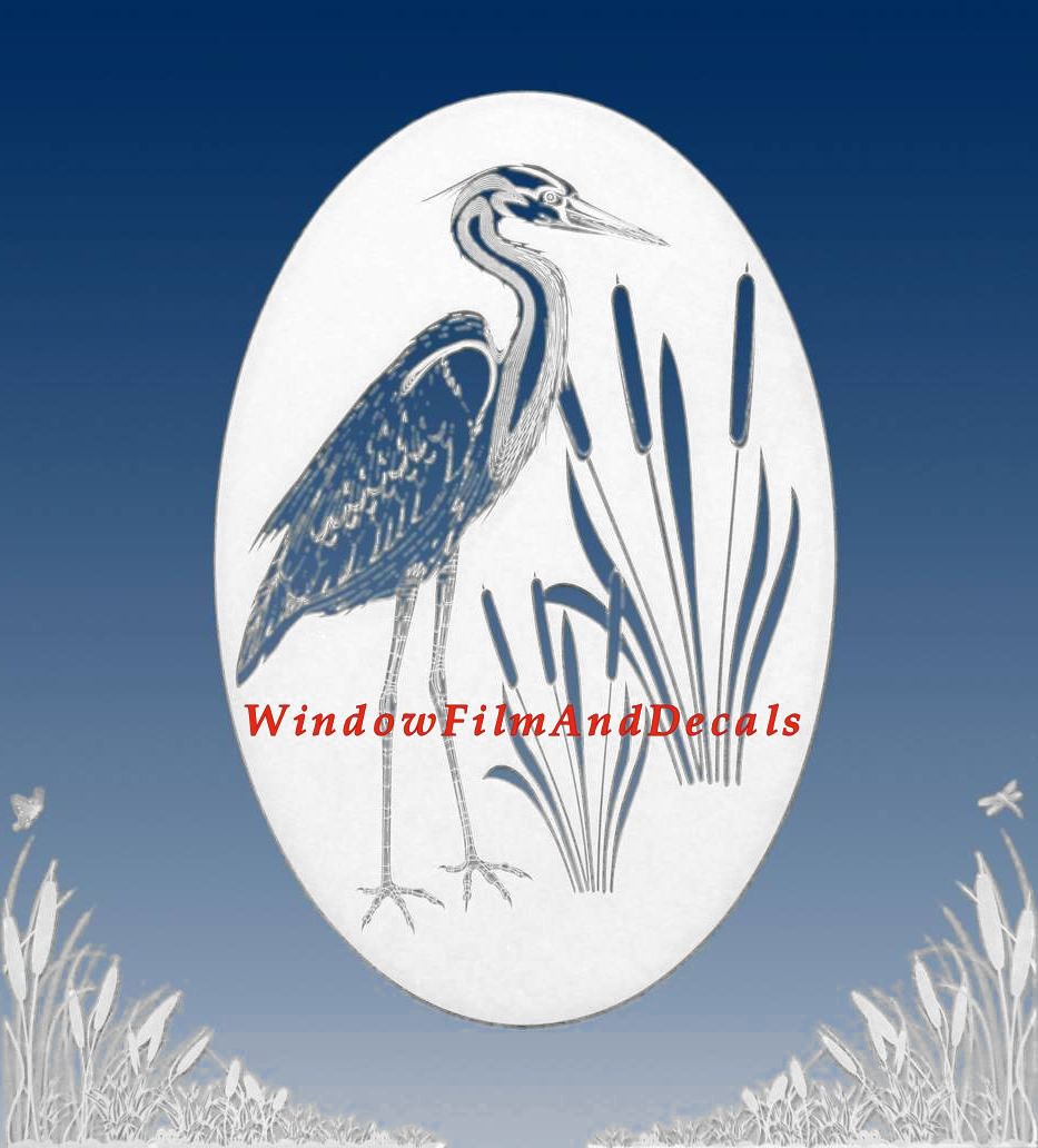 Egret Oval Decal with Cattails Reversed Corners
