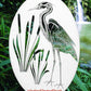 Egret & Cattails Right Oval Static Cling Window Decal - White w/Clear Design