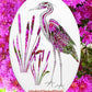 Egret & Cattails Right Oval Static Cling Window Decal - White w/Clear Design