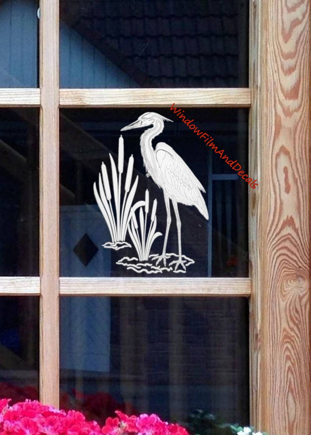 Egret & Cattails Right Oval Static Cling Window Decal - (Rev) Clear w/ White Design