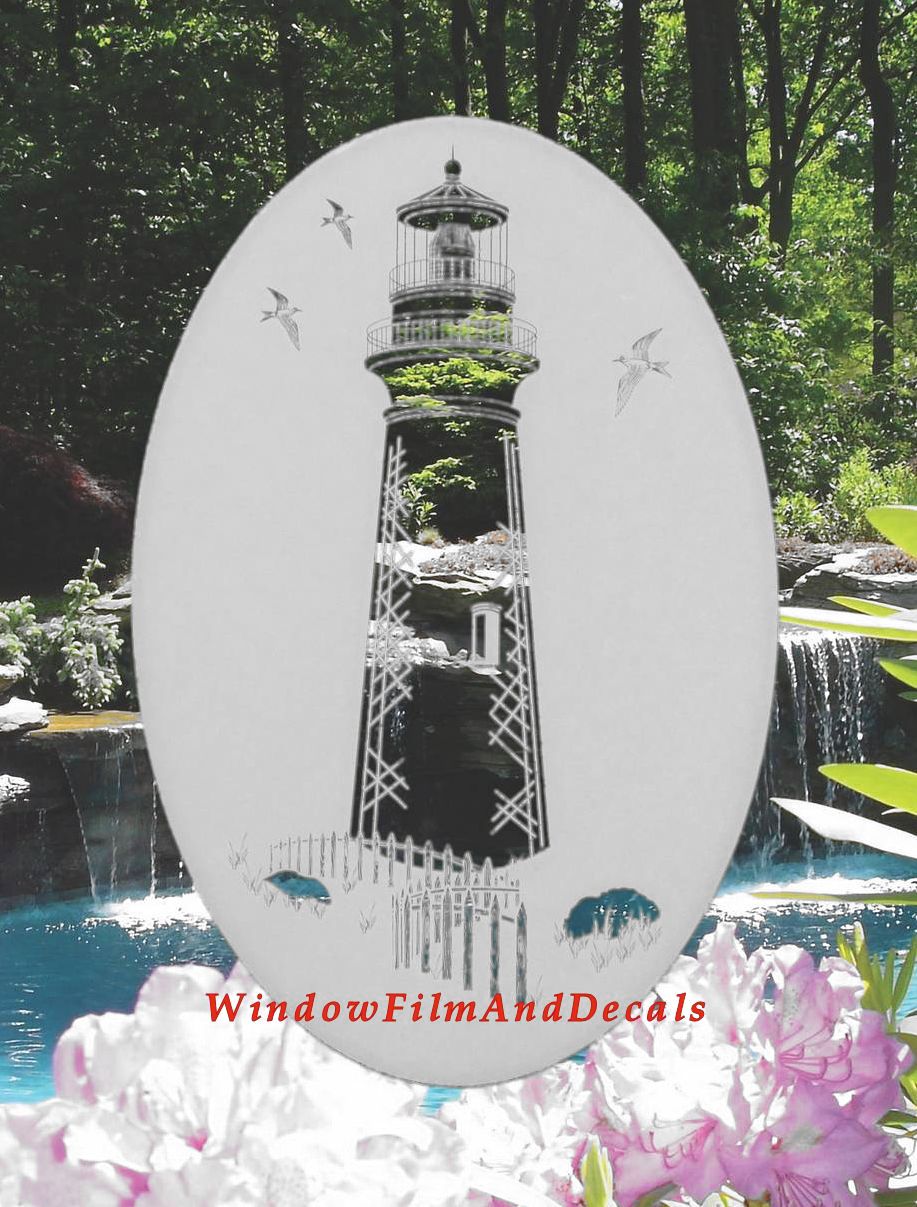 Lighthouse Oval Static Cling Window Decal - White w/Clear Design