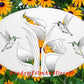 Lilies and Hummingbirds Oval Static Cling Window Decal - White with Clear Design