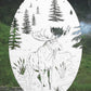 Moose Scene Oval Static Cling Window Decal - White w/Clear Design