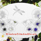 Morning Glory & Dragonfly Oval Static Cling Window Decal - White with Clear Design