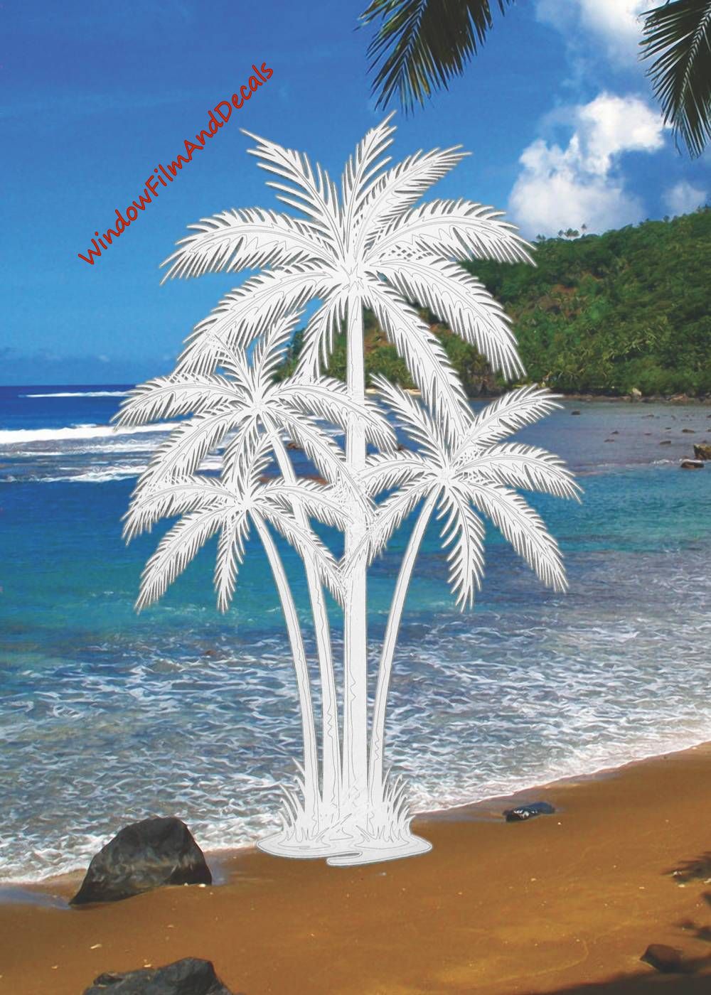 Palm Trees Center Oval Static Cling Window Decal - Clear w/White Palm Design