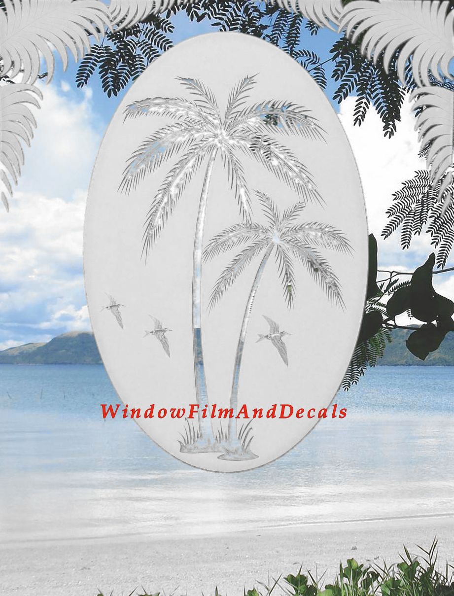 Palm Leaves Reversed Static Cling Window Film Decal Corners (Set of 2)