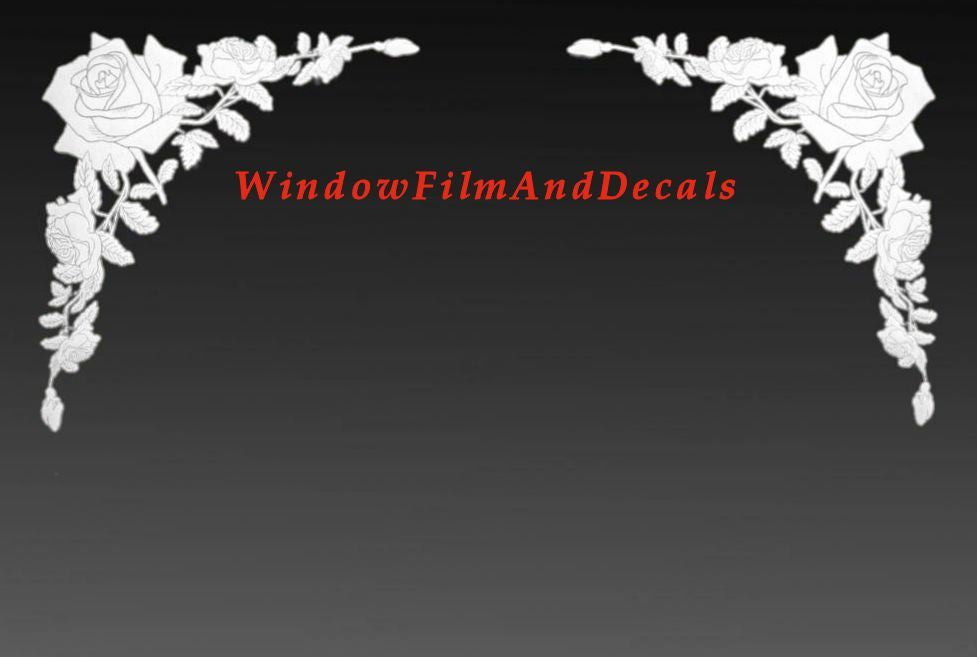 Roses Reversed Static Cling Window Film Decal Corners (Set of 2)
