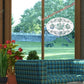 Rose Garland Oval Static Cling Window Decal - White with Clear Design