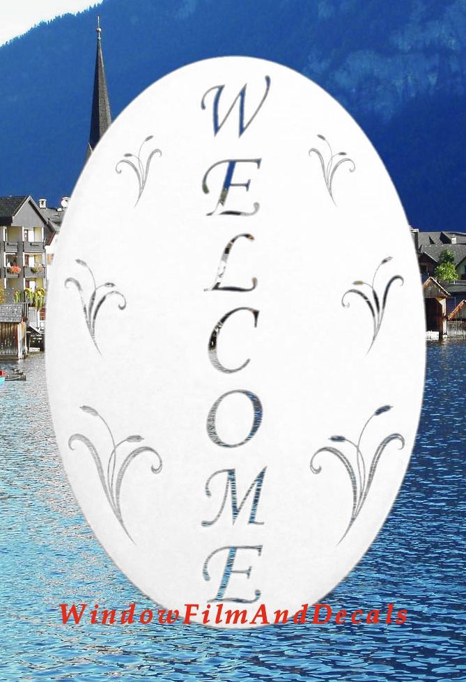 Welcome Sign Oval Static Cling Window Decal - White w/Clear Design