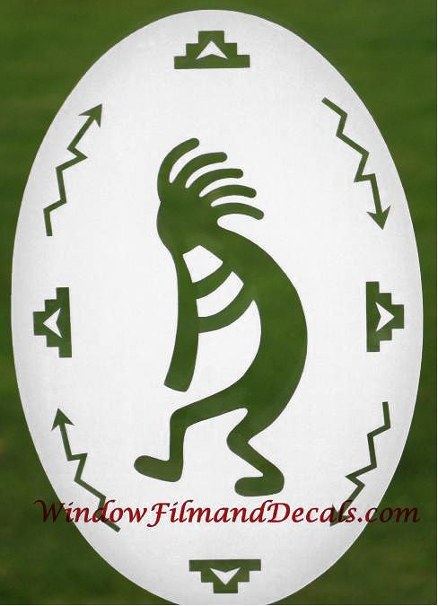 Kokopelli Right Oval Static Cling Window Decal - White w/ Clear Design