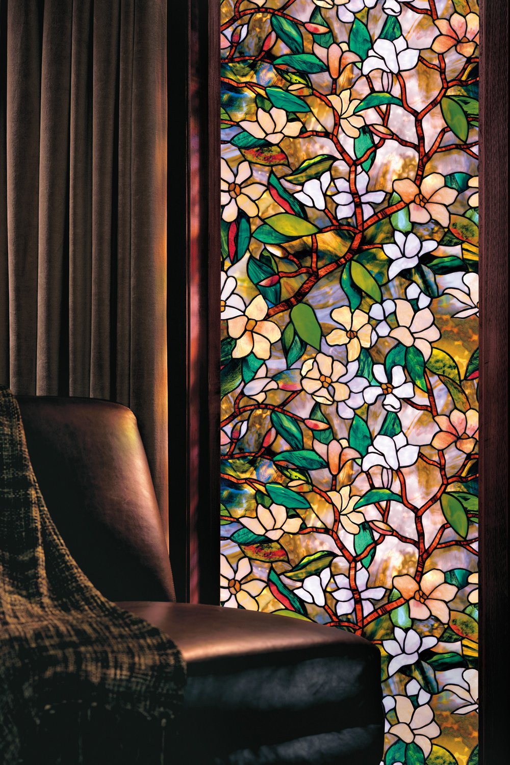 Magnolia Privacy Stained Glass Static Cling Window Film 24" x 36"