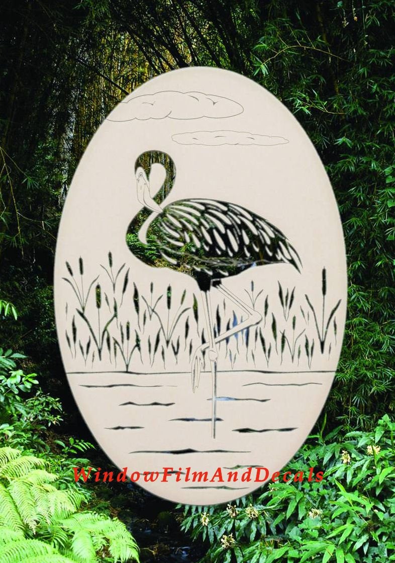 Flamingo Right Oval Static Cling Window Decal - White w/Clear Design