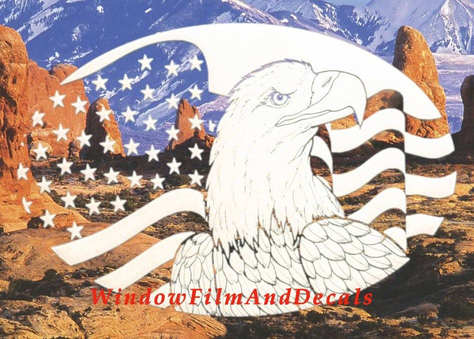 Flag and Eagle Oval Static Cling Window Decal - White with Clear Design