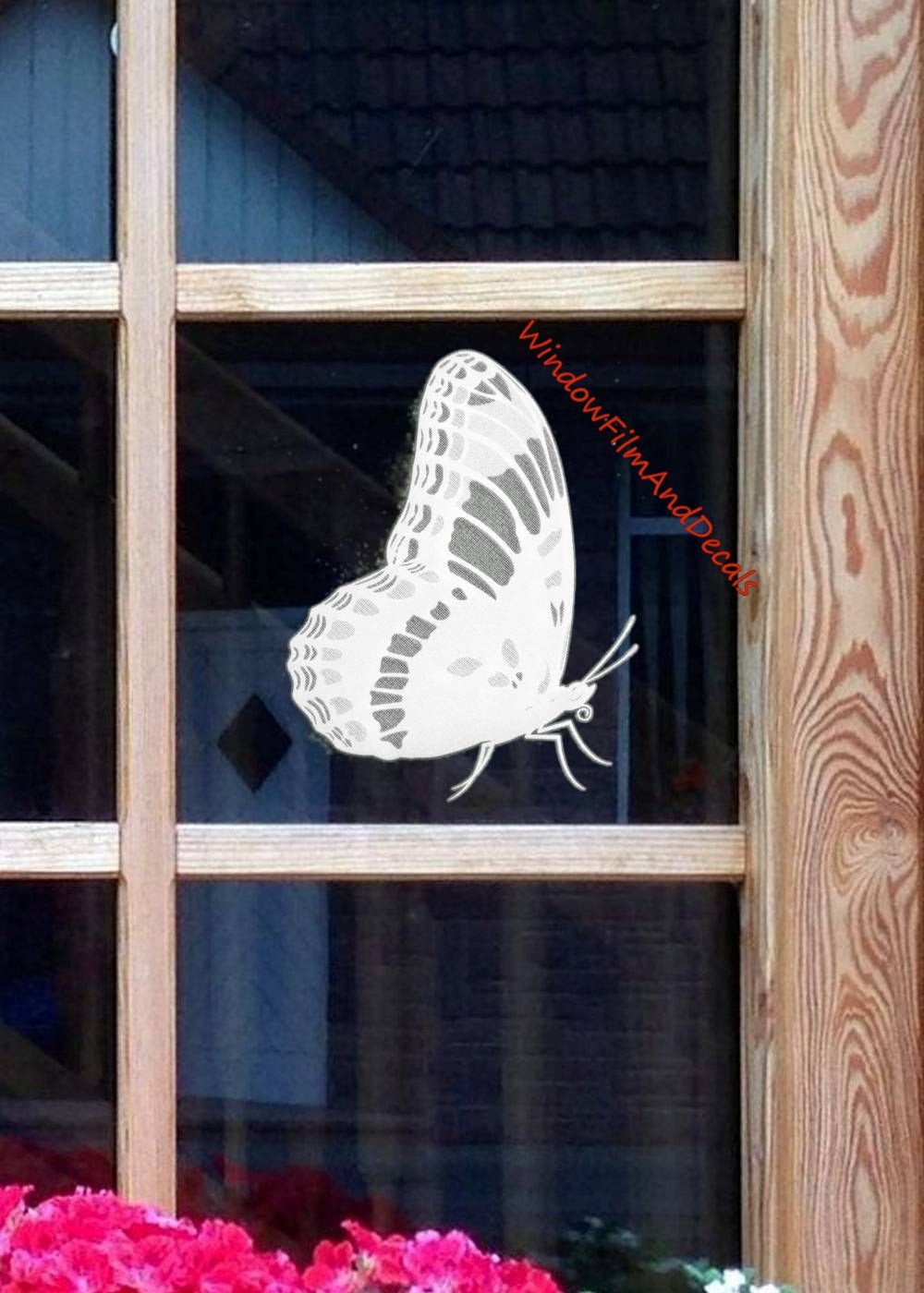 Butterfly (Rev) Oval Static Cling Window Decal 4" x 6" - Clear w/White Design
