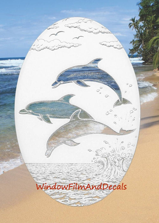 Dolphins Jumping Decal on Glass Doors